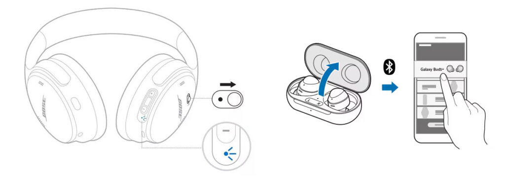 dæmi um að setja heyrnartól í pair mode